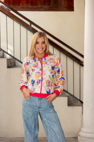 Floral Sequin Bomber