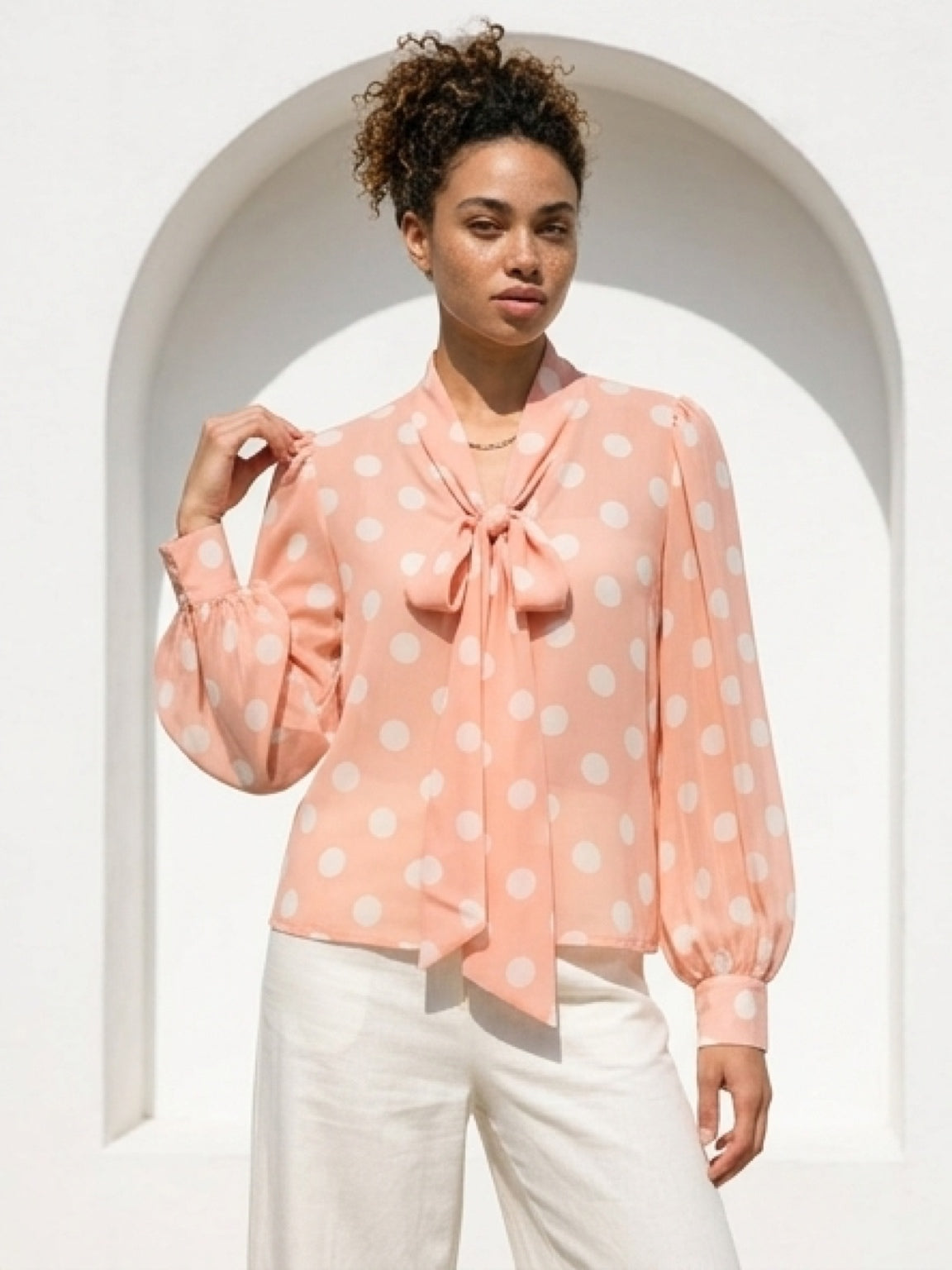 White Dot Pink Blouse