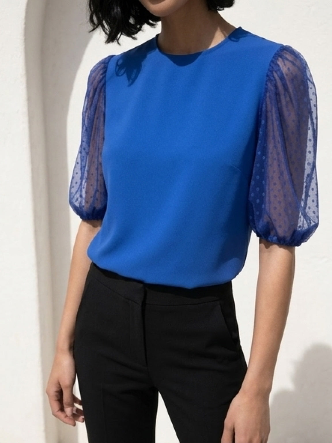 Blue Dot Mesh Blouse