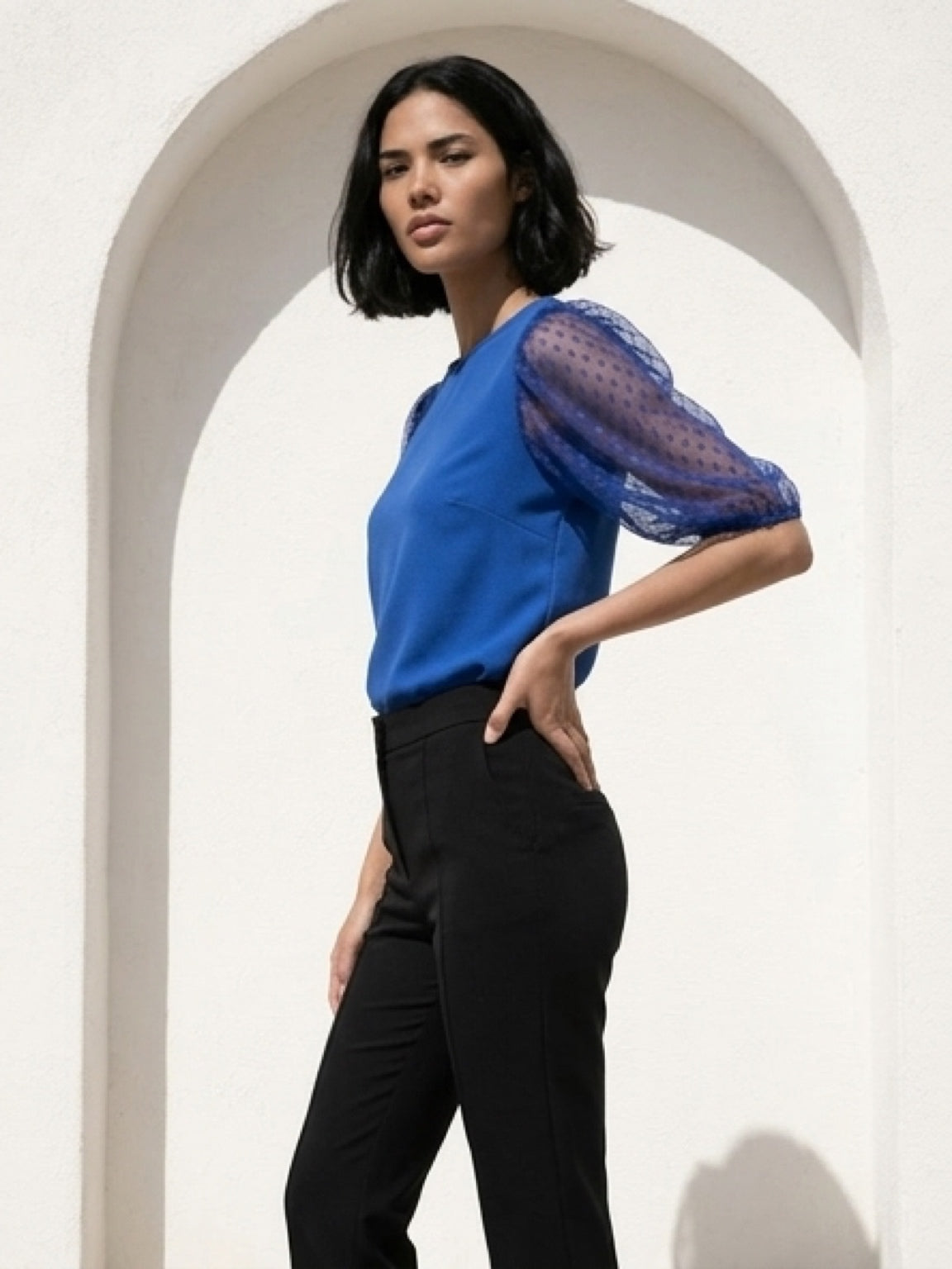 Blue Dot Mesh Blouse